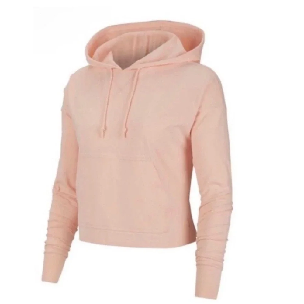 NWT Nike Yoga Hoodie Womens Jersey Cropped Long Sleeve Washed Coral Pink SIZE S